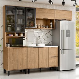 Cozinha Modulada Toscana 4 Peças Mdf com Aéreo 1200 Porta de Vidro e Paneleiro - 1