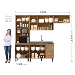 Cozinha Modulada Toscana 4 Peças Mdf com Aéreo 1200 Porta de Vidro e Paneleiro - 4
