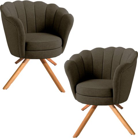 Kit Duas Poltronas Giratórias Pétala em Linho Premium 04-marrom Sua Casa Decorações