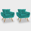 Ver imagem 1 de Conjunto 2 Poltronas Decorativas Para Sala Opala Pés Palito Suede Azul Tifany FR Poltronas