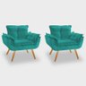Conjunto 2 Poltronas Decorativas Para Sala Opala Pés Palito Suede Azul Tifany FR Poltronas - 1