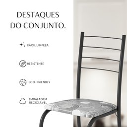Conjunto Sala de Jantar Mesa Quadrada 70x70cm Tampo Granito Topázio 4 Cadeiras Rio - 11