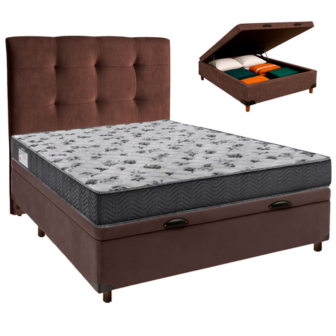 Cama Box Bau + Colchão Casal Ortobom D33 Iso100 + Cabeceira Estofada