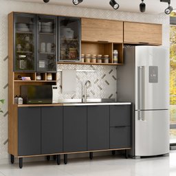 Cozinha Modulada Toscana 4 Peças Mdf com Aéreo 1200 Porta de Vidro e Paneleiro - 1