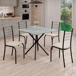 Conjunto Sala de Jantar Mesa Quadrada 70x70cm Tampo Granito Topázio 4 Cadeiras Rio - 1