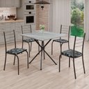 Ver imagem 1 de Conjunto Sala de Jantar Mesa Quadrada 70x70cm Tampo Granito Topázio 4 Cadeiras Rio Prata/Preto Floral/Mart