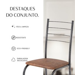 Conjunto Sala de Jantar Mesa Quadrada 70x70cm Tampo Granito Topázio 4 Cadeiras Rio - 11