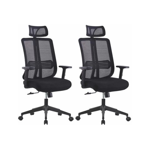 Kit 2 Cadeiras para Escritório Presidente Tela Mesh Comfort Plus Preto