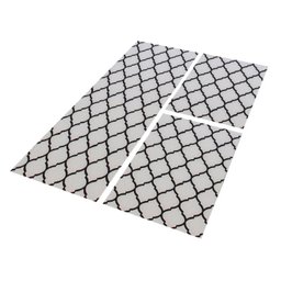 Kit Tapetes e Passadeira De Cozinha 3 Peças Antiderrapante Arabesco Geométrico Branco e Preto - 3