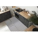 Ver imagem 1 de Kit Tapetes e Passadeira De Cozinha 3 Peças Antiderrapante Arabesco Geométrico Branco e Preto