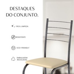 Conjunto Sala de Jantar Mesa Quadrada 70x70cm Tampo Granito Topázio 4 Cadeiras Rio - 11