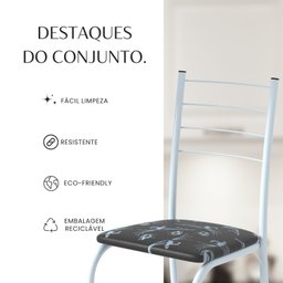 Conjunto Sala de Jantar Mesa Quadrada 70x70cm Tampo Granito Topázio 4 Cadeiras Rio - 11