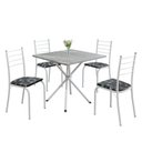 Ver imagem 2 de Conjunto Sala de Jantar Mesa Quadrada 70x70cm Tampo Granito Topázio 4 Cadeiras Rio Branco/Preto Floral