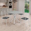 Ver imagem 1 de Conjunto Sala de Jantar Mesa Quadrada 70x70cm Tampo Granito Topázio 4 Cadeiras Rio Branco/Preto Floral