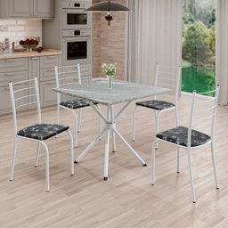Conjunto Sala de Jantar Mesa Quadrada 70x70cm Tampo Granito Topázio 4 Cadeiras Rio - 1