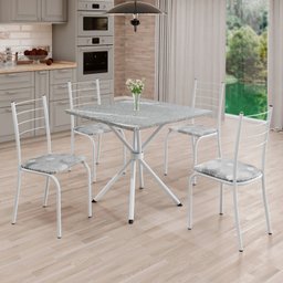 Conjunto Sala de Jantar Mesa Quadrada 70x70cm Tampo Granito Topázio 4 Cadeiras Rio - 1