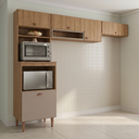 Ver imagem 1 de Cozinha Modulada 3 Peças com Paneleiro Torre Quente e 2 Armários Aéreos Marti Yescasa Mel/Fendi Cinza
