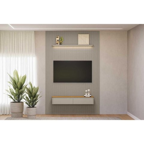 Home P/ Tv até 75 Pol Modular 1.8 Ripado C/ 2 Portas 1 Prat. 180x250cm Tauari/gris Fosco - Linea
