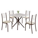 Ver imagem 2 de Conjunto Sala de Jantar Mesa Quadrada 70x70cm Tampo Madeira MDP 4 Cadeiras Rio Marrom/Creme