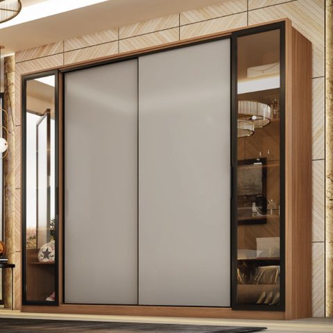 Guarda Roupa Casal Laredo 4 Portas com Vidro Reflecta Amêndola Nude Demartêz
