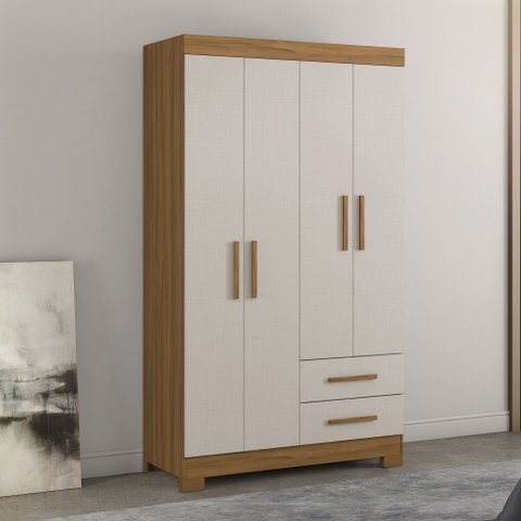 Guarda-Roupa Solteiro 4 Portas 2 Gavetas Laranja/Freijo Trend/Branco New