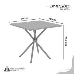 Conjunto Sala de Jantar Mesa Quadrada 70x70cm Tampo Madeira Mdp 4 Cadeiras Rio - 3