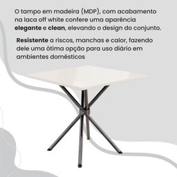 Conjunto Sala de Jantar Mesa Quadrada 70x70cm Tampo Madeira Mdp 4 Cadeiras Rio - 8