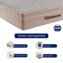 Cama Box Camurça Solteiro Bege e Colchão Airtech Spring Pocket M. Ensacadas Ortobom - 2
