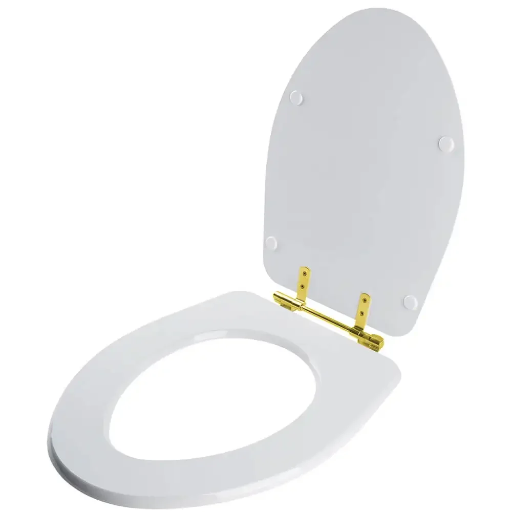 Assento Sanitário Poliéster Absolute Branco para vaso Ideal Standard Com Ferragem Dourada - 2