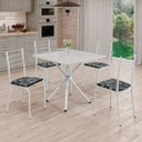 Ver imagem 1 de Conjunto Sala de Jantar Mesa Quadrada 70x70cm Tampo Madeira MDP 4 Cadeiras Rio Branco/Preto Floral