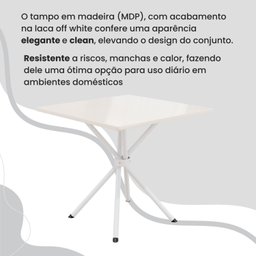 Conjunto Sala de Jantar Mesa Quadrada 70x70cm Tampo Madeira Mdp 4 Cadeiras Rio - 8