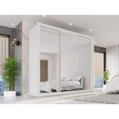 Guarda-Roupa Casal 3 Portas de Correr com Espelho 4 Gavetas 185,5cm Multimóveis Branco
