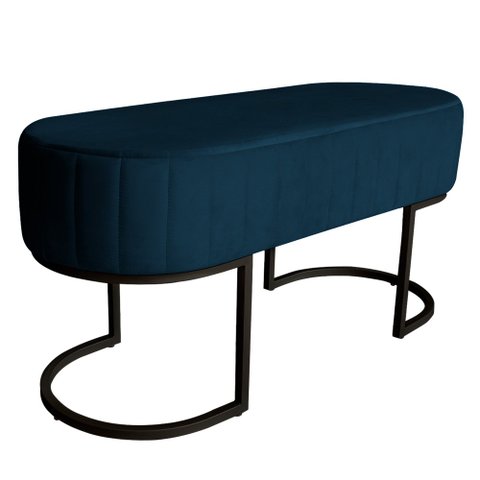 Banco Recamier Decorativa Luana Base Preta Veludo Azul Marinho - Montanaris Decor