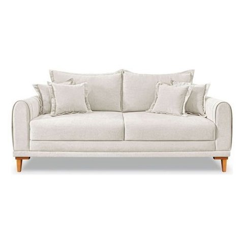 Sofá Living 3 Lugares Bouclê Branco 2.00m Pés em Madeira Bz Home Decor