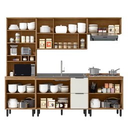 Cozinha Modulada Toscana 5 Peças Mdf com Aéreo 1200 Porta de Vidro e Paneleiro - 2
