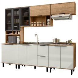 Cozinha Modulada Toscana 5 Peças Mdf com Aéreo 1200 Porta de Vidro e Paneleiro - 3