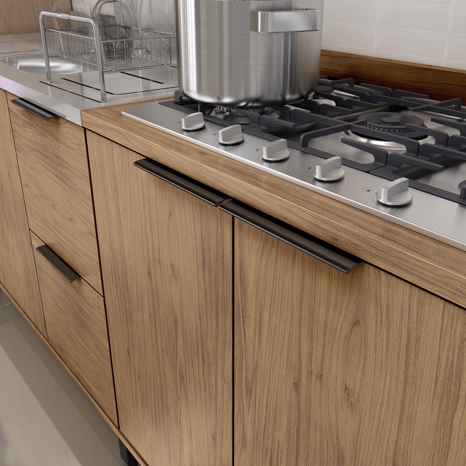 Cozinha Modulada Toscana 5 Peças Mdf com Aéreo 1200 Porta de Vidro e Paneleiro - 7
