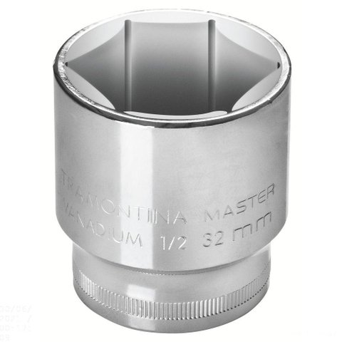 Soquete Sextavado 32 Mm Encaixe 1/2 em Aço Cromo Vanádio com Acabamento Cromado