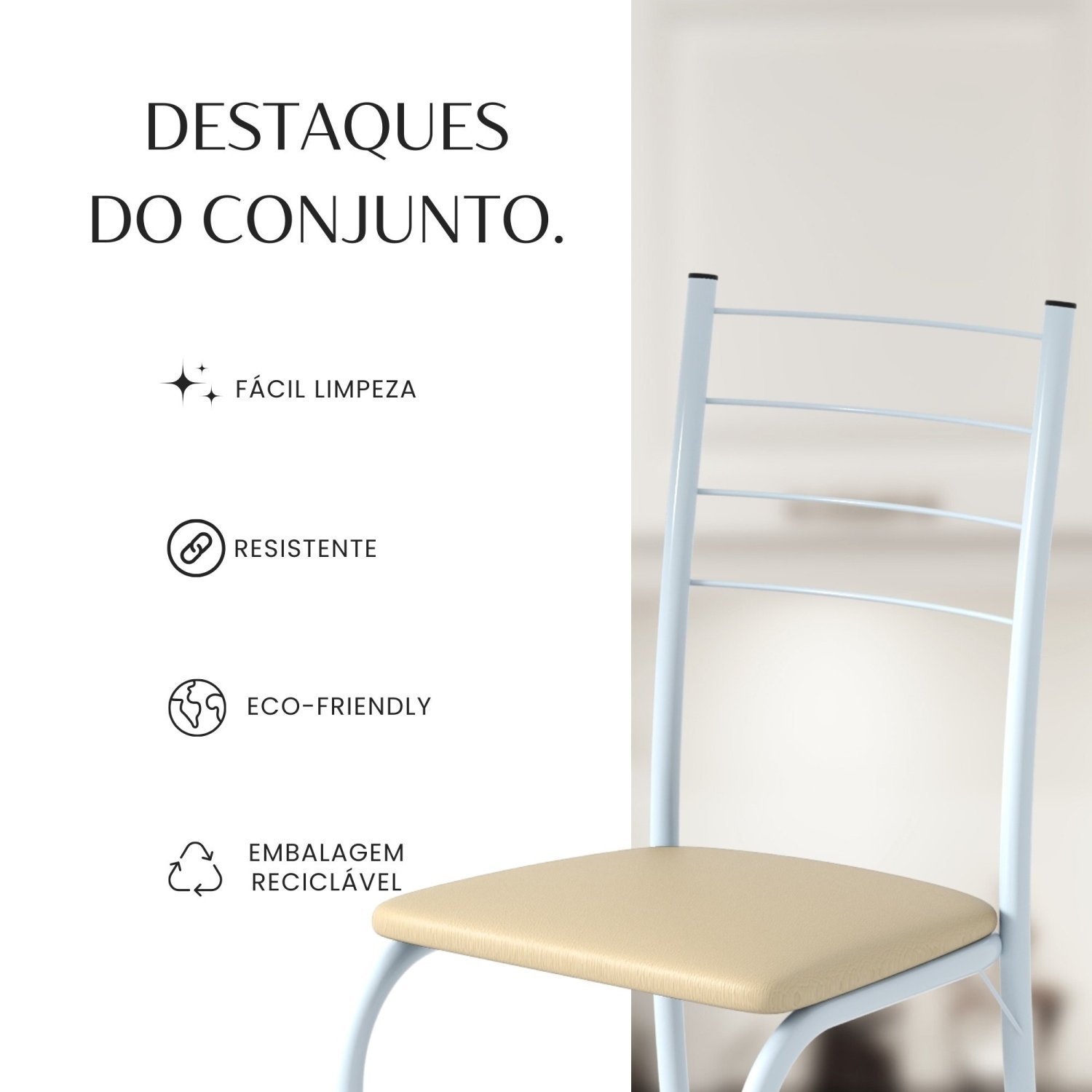 Conjunto Sala de Jantar Mesa Quadrada 70x70cm Tampo Madeira Mdp 4 Cadeiras Rio - 11
