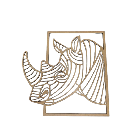 Quadro Decorativo Rinoceronte 30x30 Cm Natural para Pintura