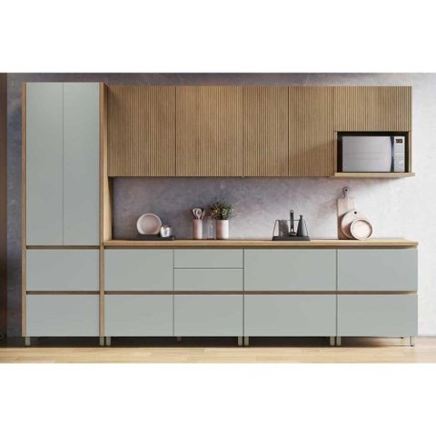 Armário de Cozinha Modulado Completa Rainha 7 Peças Nature/Verde - Nesher