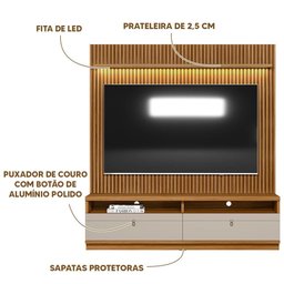 Rack Com Painel Ripado Para TV Até 75 Polegadas Com LED Nature Off White Ouro Preto Linea Brasil - 2