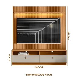 Rack Com Painel Ripado Para TV Até 75 Polegadas Com LED Nature Off White Ouro Preto Linea Brasil - 4
