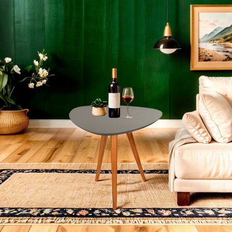 Mesa Lateral Pé Palito Laca Orgânico Libano 60x70 Cinza 100% MDF