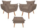 Ver imagem 1 de Kit 2 Poltronas + Puff Decorativo Opala Suede Capuccino Pés Madeira Mz Decor