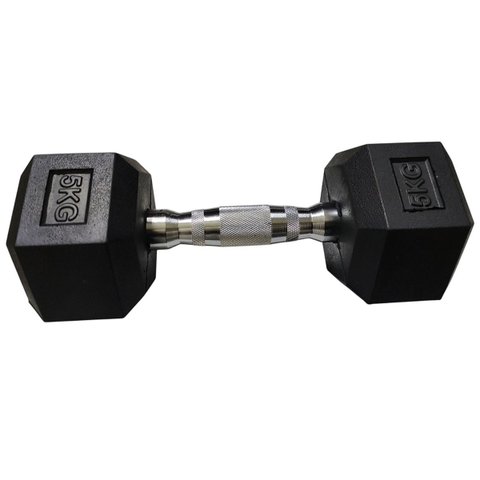 Halter Peso 5kg Sextavado Dumpbell Emborrachado Cromado Academia Musculaçao Treino Fortalecimento Ex