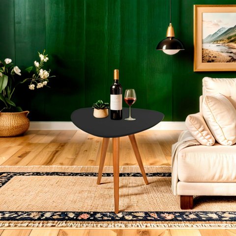 Mesa Lateral Pé Palito Laca Orgânico Libano 60x70 Preto 100% MDF