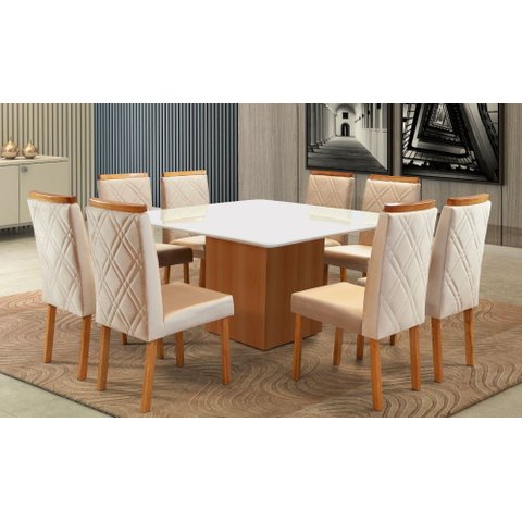 Sala de Jantar Completa 1,40x1,40 com 8 Cadeiras - Alice - Art Salas