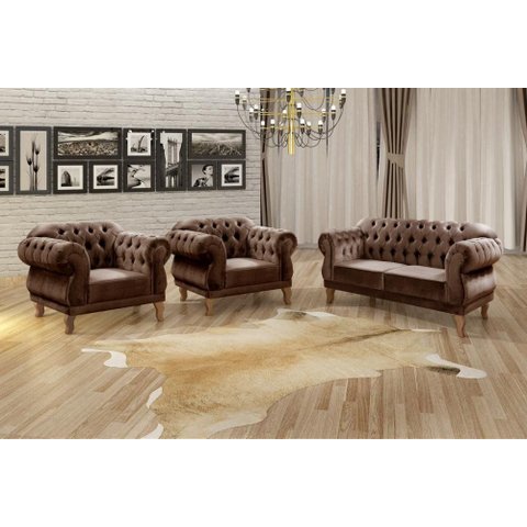 Conjunto Duquesa 2+1+1 Lugares - Veludo Marrom 260