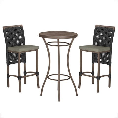 Mesa Bistrô e 2 Banquetas Roma Marrom Corda Náutica Estofado 8 Trama Original